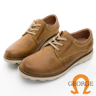 【GEORGE 喬治皮鞋】輕量系列 圓頭寬楦牛皮綁帶休閒鞋 -黃 118009JO