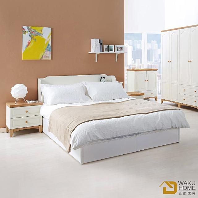 【WAKUHOME 瓦酷家具】Heather英式鄉村5尺雙人床 二件組 5尺床頭箱+白色5尺床底 A003-338-1+335-4