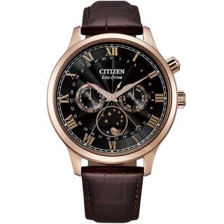 【CITIZEN 星辰 官方授權】光動能時尚紳士月相錶-42mm/黑x咖啡 禮物 情人節 禮物(AP1059-19E)