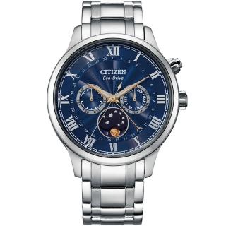 【CITIZEN 星辰 官方授權】光動能時尚紳士月相錶-42mm/藍x銀 禮物(AP1050-81L)