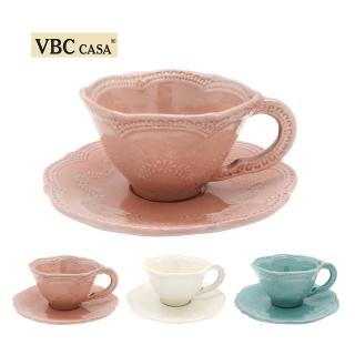 【義大利La Ceramica VBC】手工唯美蕾絲系列240ml早餐杯盤組8.5oz(義大利手工製3色挑選)