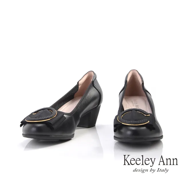 【Keeley Ann】雅致金屬粗跟全真皮包鞋(黑色435568310)