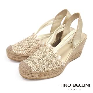 【TINO BELLINI 貝里尼】西班牙進口南洋異國風情草編楔型鞋F5V0002(白)