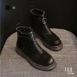 【J&H collection】時尚拼接前圓環拉鏈短靴(黑色 / 豆沙色)