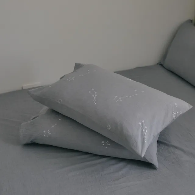 【翔仔居家】水洗長絨棉素色枕套床包3件組-淺藍灰(加大)