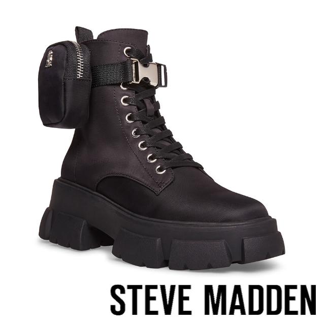 【steve madden】TANKER-P 綁帶厚底腳踝包中筒馬丁靴(黑色)