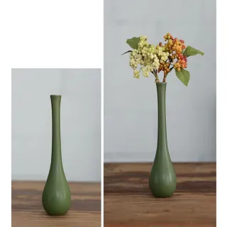 【JEN】手工復古陶瓷花瓶花器桌面擺飾居家裝飾(綠長頸)