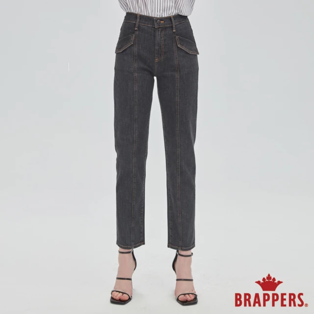 【BRAPPERS】女款 Boy Friend系列-中腰彈性直筒褲(黑灰)