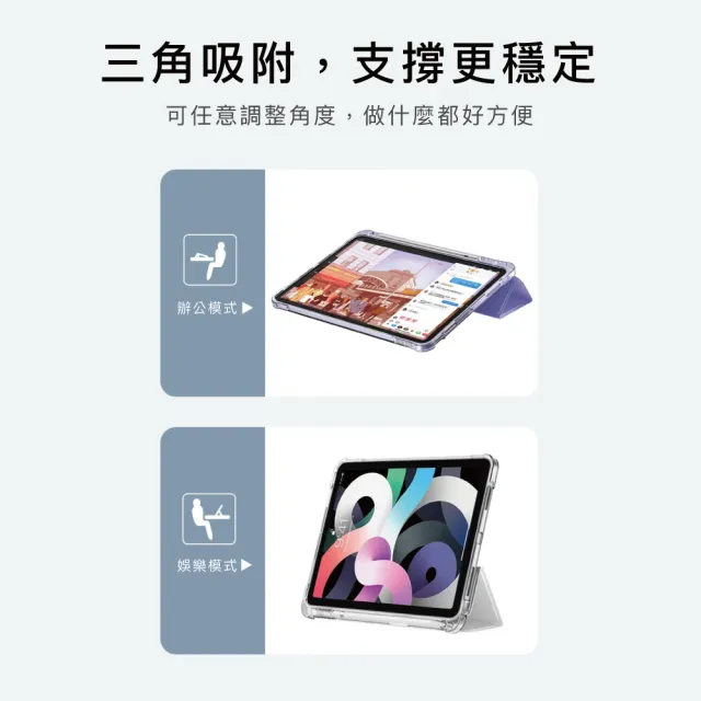【BOJI 波吉】iPad Mini 6 8.3吋 三折式硬底軟邊內置筆槽氣囊空壓殼 冰藍色