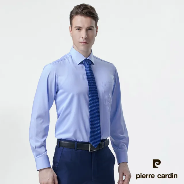 【pierre cardin 皮爾卡登】男襯衫 竹纖維抗皺吸濕柔軟條紋長袖襯衫_藍細條(92863-31)