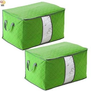 【月陽】超值2入60X40功分竹炭彩色加高型透明視窗衣物收納袋整理箱(C130LX2)