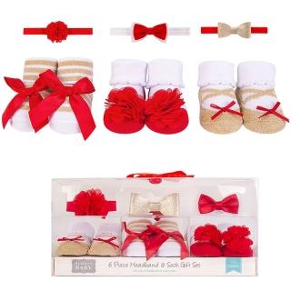 【Luvable Friends 甜蜜寶貝】3入嬰幼兒髮飾+3入嬰兒襪/寶寶襪/初生襪禮盒組 金色物語(LF56806)