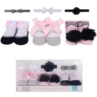 【Luvable Friends 甜蜜寶貝】3入嬰幼兒髮飾+3入嬰兒襪/寶寶襪/初生襪禮盒組 巴洛克(LF58279)