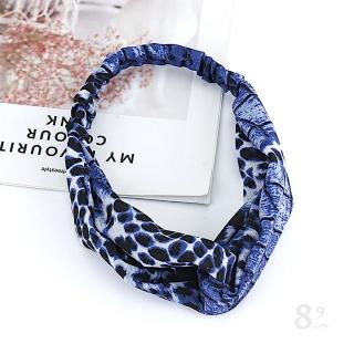 【89 zone】法式古典豹紋手工布藝交叉 髮飾 頭飾 飾品 髮帶 髮束 1 入(顏色3 藍)