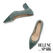 【HELENE SPARK】異材質拼接金屬H釦全真皮尖頭高跟鞋(綠)