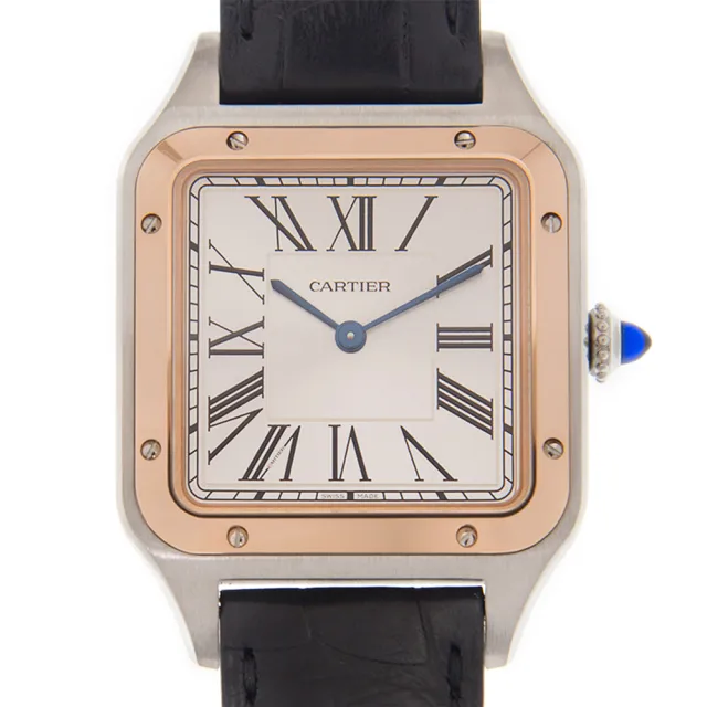 【Cartier 卡地亞】SANTOS-DUMONT玫瑰金羅馬數字皮帶超大型款x 46.6mm(W2SA0017)