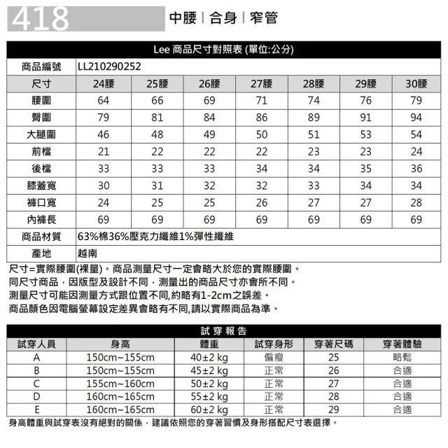 【Lee 官方旗艦】女裝 牛仔褲 / 418 中腰合身窄管 騎士黑 / Magama Fusion 系列(LL210290252)