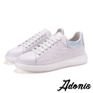 【Adonis】真皮休閒鞋 厚底休閒鞋/真皮頭層牛皮時尚立體壓紋拼接設計時尚休閒鞋-男鞋(白)