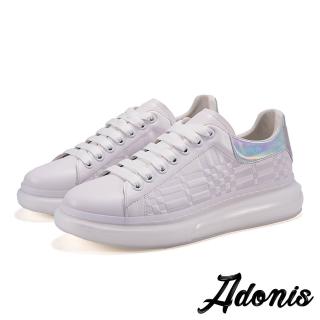 【Adonis】真皮休閒鞋 厚底休閒鞋/真皮頭層牛皮經典立體壓紋拼接設計時尚休閒鞋-男鞋(白)