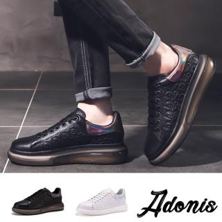 【Adonis】真皮休閒鞋 厚底休閒鞋/真皮頭層牛皮時尚立體壓紋拼接設計時尚休閒鞋-男鞋(2色任選)