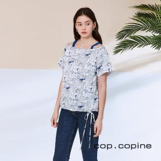 【ICHE 衣哲】Cop.Copine 法國原裝進口露肩人像印花造型上衣-乳酪白