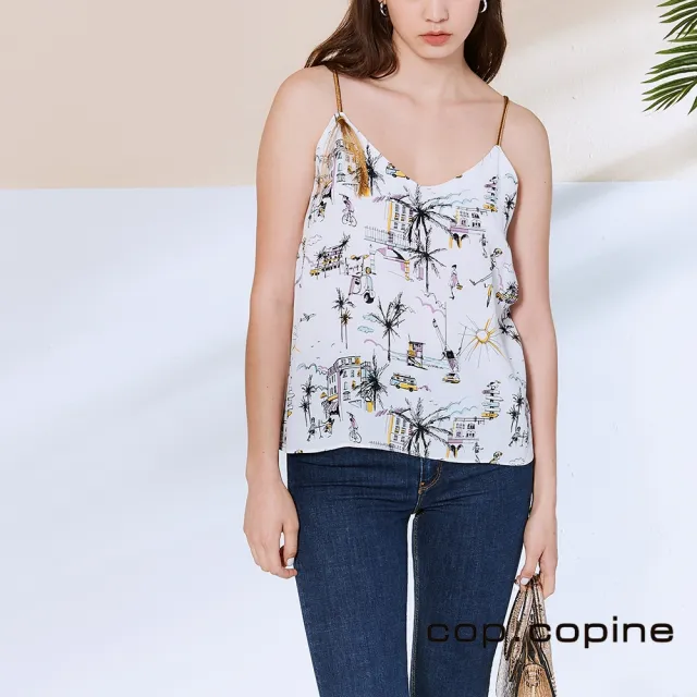 【ICHE 衣哲】Cop.Copine 法國原裝進口細肩印花造型上衣-椰奶白