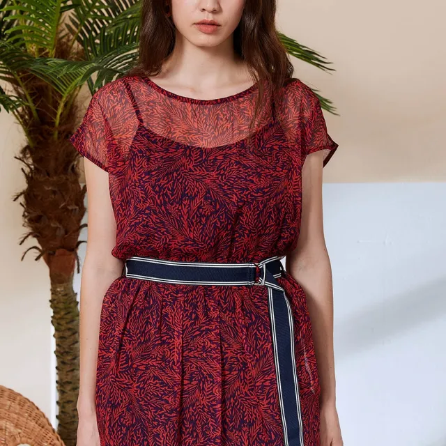 【ICHE 衣哲】Cop.Copine 法國原裝進口印花微透視感造型洋裝