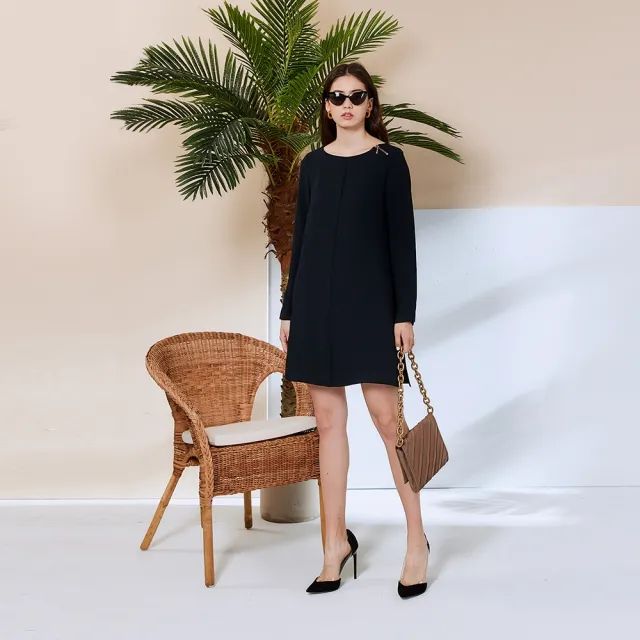 【ICHE 衣哲】Cop.Copine 法國原裝進口挺版拉鍊肩飾長袖造型洋裝