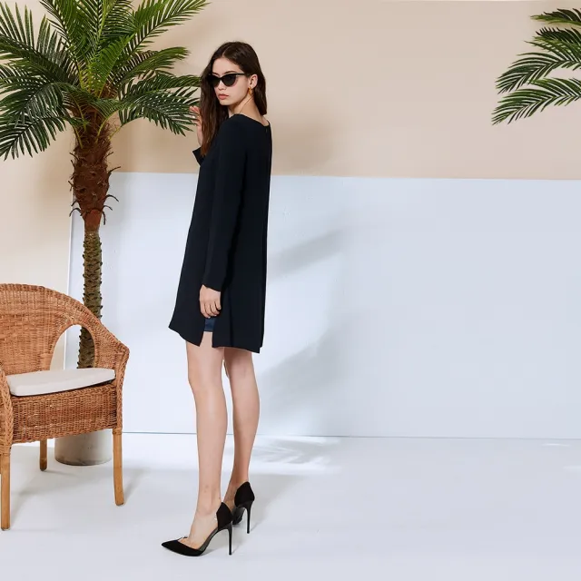 【ICHE 衣哲】Cop.Copine 法國原裝進口挺版拉鍊肩飾長袖造型洋裝