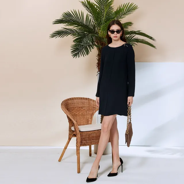 【ICHE 衣哲】Cop.Copine 法國原裝進口挺版拉鍊肩飾長袖造型洋裝