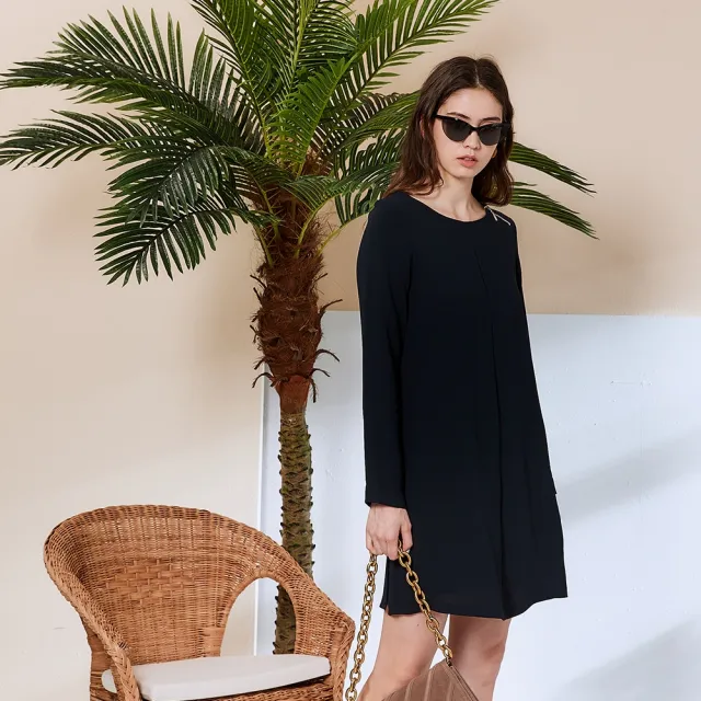 【ICHE 衣哲】Cop.Copine 法國原裝進口挺版拉鍊肩飾長袖造型洋裝