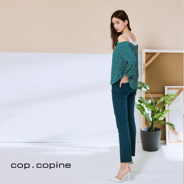 【ICHE 衣哲】Cop.Copine 法國原裝進口假兩件波點印花造型上衣-潮水藍綠
