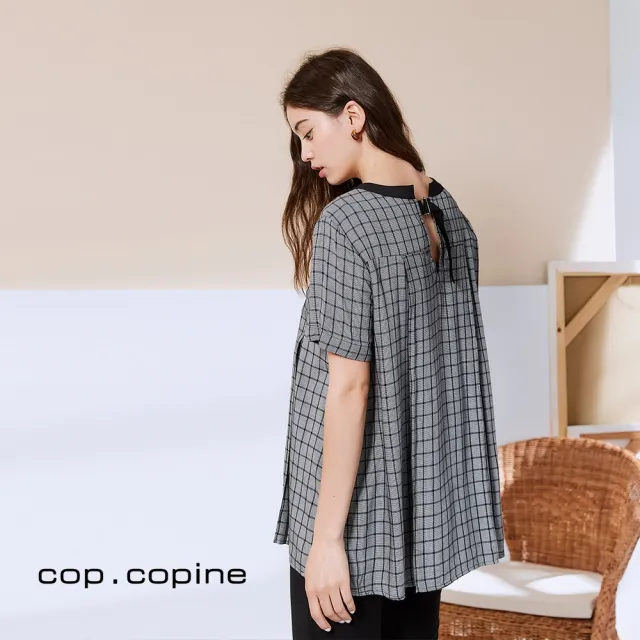 【ICHE 衣哲】Cop.Copine 法國原裝進口格紋印花拼接造型上衣-高級灰