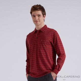 【ROBERTA 諾貝達】秋冬男裝 條紋長袖紅色休閒POLO棉衫(紅)