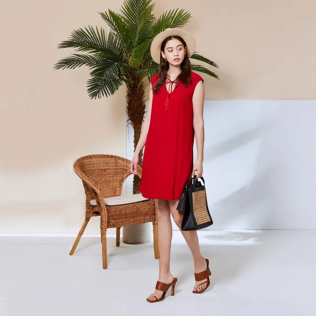 【ICHE 衣哲】Cop.Copine 法國原裝進口簡約流蘇綁帶造型洋裝