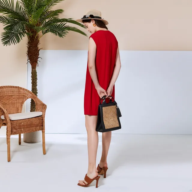 【ICHE 衣哲】Cop.Copine 法國原裝進口簡約流蘇綁帶造型洋裝