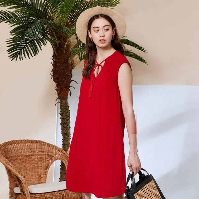 【ICHE 衣哲】Cop.Copine 法國原裝進口簡約流蘇綁帶造型洋裝