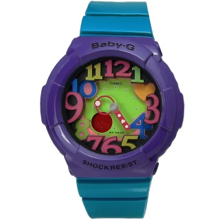 【CASIO 卡西歐】雙顯 繽粉糖果 計時碼錶 鬧鈴 防水100米 橡膠手錶 藍綠色 43mm(BGA-131-6B)