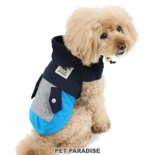 PET PARADISE】寵物衣服-連帽雙色口袋T 藍(SM / M / L) - momo購物網