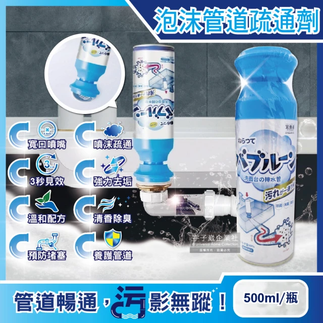 【日本Clean】寬口藍蓋瞬壓倒噴去垢除臭芳香洗手台排水管疏通泡沫清潔劑(500ml/瓶)