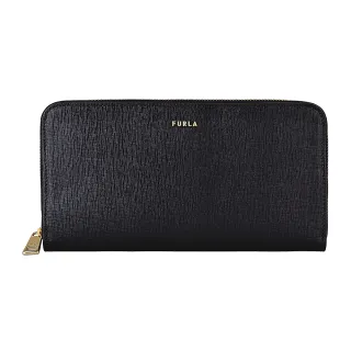 【FURLA 芙拉】FURLA 1927 CONTINENTAL 金字LOGO防刮牛皮12卡拉鍊長夾(黑)