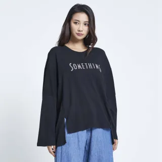 【SOMETHING】女裝 寬版條紋LOGO上衣(黑色)