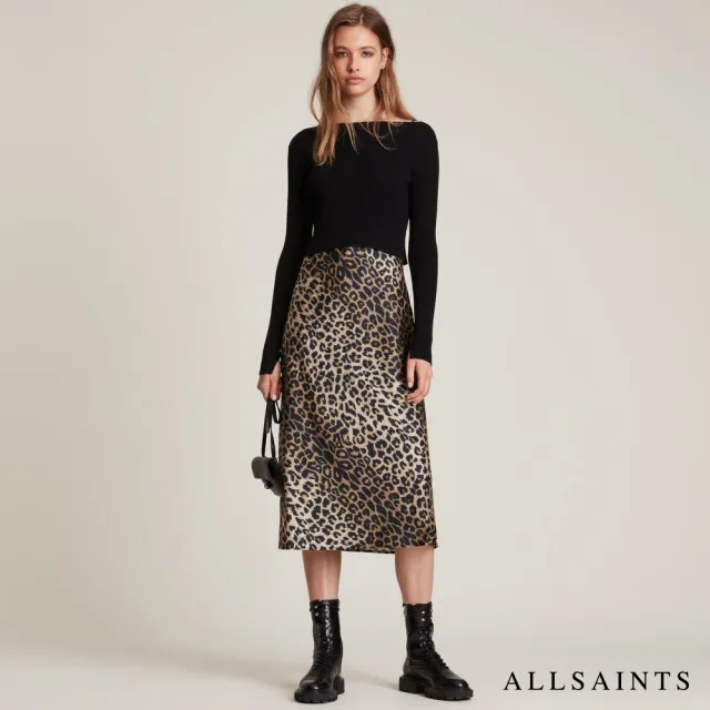 【ALLSAINTS】HERA 率性豹紋兩件式中長版連身裙-常規版型 WD220U(修身版型)