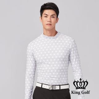 【KING GOLF】速達-膠標LOGO三角幾何刷毛款長袖內搭高領衫(白色)