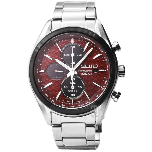 【SEIKO 精工】精工太陽能藍寶石三眼計時鋼帶錶-IP黑框紅面(SSC771P1 V176-0BH0R)