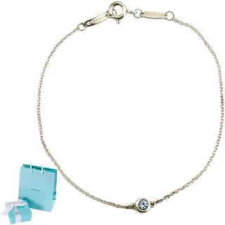 【Tiffany&Co. 蒂芙尼】鑲圓形海藍寶石925純銀手鍊