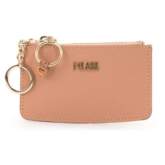 【Alviero Martini】義大利地圖包 交換禮物 城市系列 LOGO 拉鍊鑰匙零錢包(奶茶色)