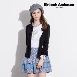 【Kinloch Anderson】金安德森女裝 格布領巾半開襟長袖上衣混紡(紫藍)