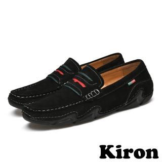 【Kiron】平底樂福鞋 樂福鞋/撞色織帶拼接復古百搭時尚休閒樂福鞋-男鞋(黑)