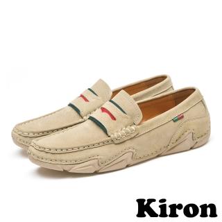 【Kiron】平底樂福鞋 樂福鞋/撞色織帶拼接復古百搭時尚休閒樂福鞋-男鞋(卡其)